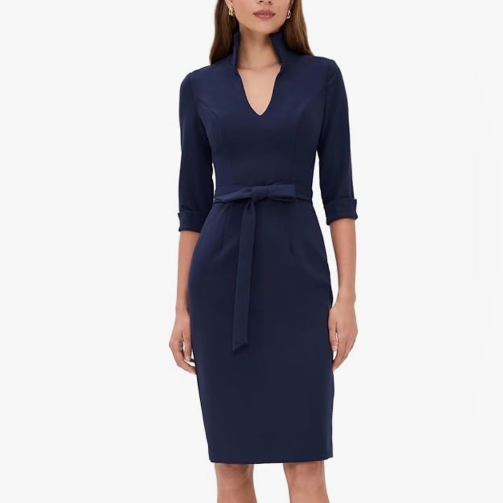 NWT Black Halo Navy Midi Dress with Belt